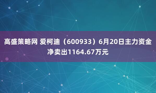高盛策略网 爱柯迪（600933）6月20日主力资金净卖出1164.67万元